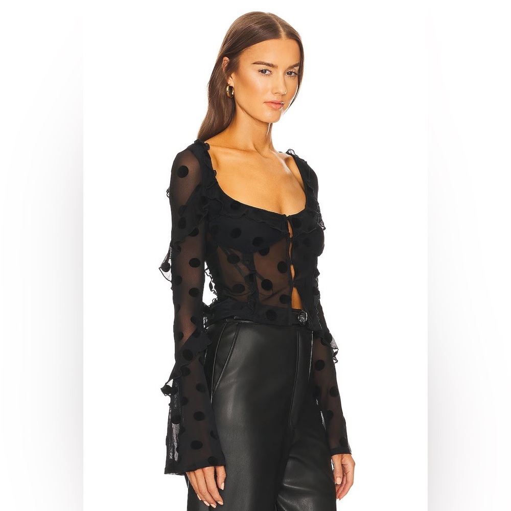 House of Harlow x REVOLVE Eugenia sheer black polka dot top size small - Picture 3 of 10